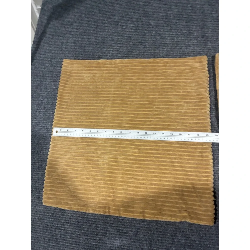 Set 2 Beige Brown Mustard Corduroy Ribbed Square Throw Pillow Covers 19x19 Boho